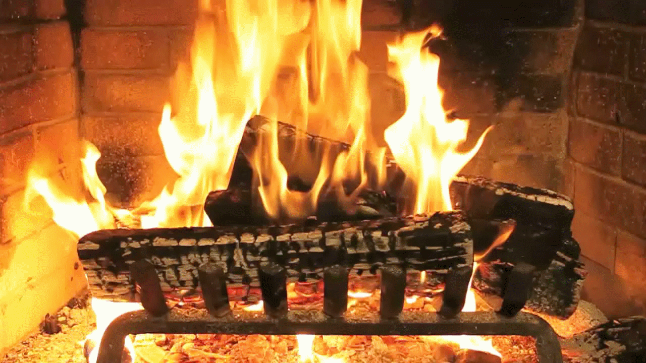 A log fire burns away is a grate